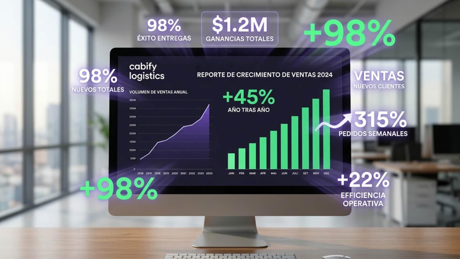 Pantalla con resultados destacados de KPIs logísticos